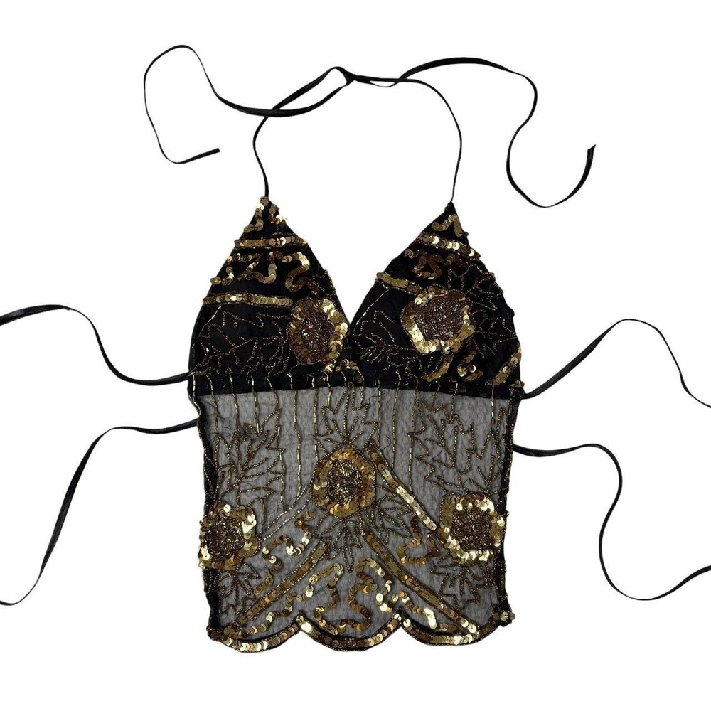 Vintage Beaded Backless Halter Top